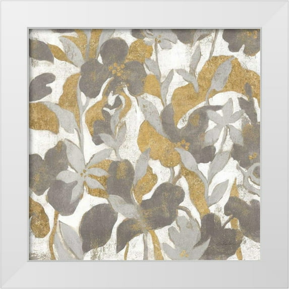 Vassileva, Silvia 26x26 White Modern Wood Framed Museum Art Print Titled - Painted Tropical Screen II Gray Gold Crop