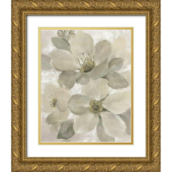 Vassileva, Silvia 26x31 Gold Ornate Wood Framed with Double Matting Museum Art Print Titled - White on White Floral I Crop Neutral
