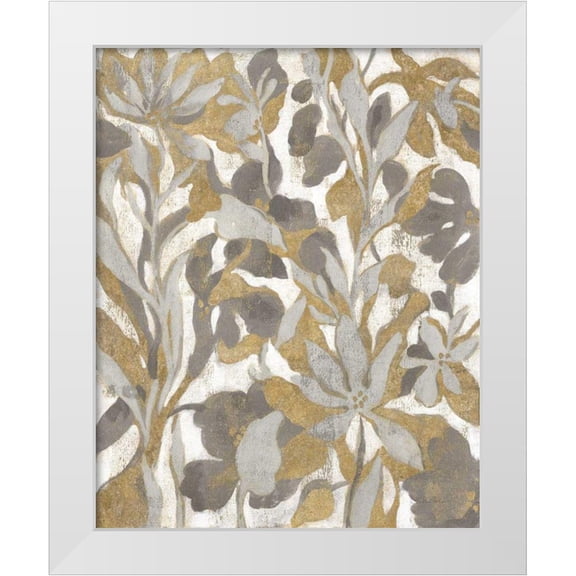 Vassileva, Silvia 26x32 White Modern Wood Framed Museum Art Print Titled - Painted Tropical Screen I Gray Gold