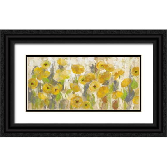 Vassileva, Silvia 32x17 Black Ornate Wood Framed with Double Matting Museum Art Print Titled - Floating Yellow Flowers I