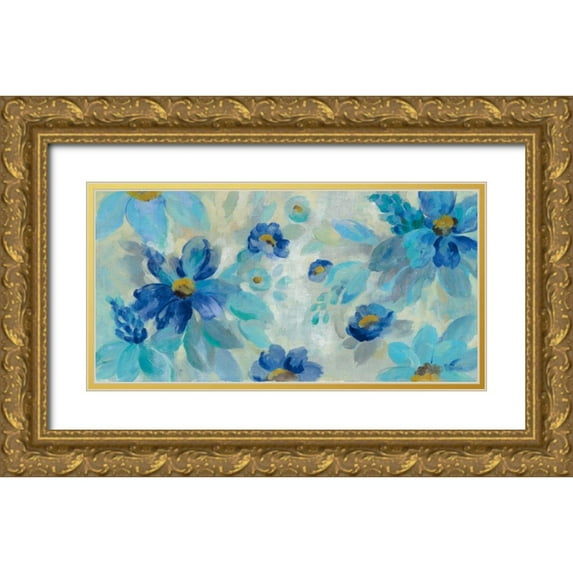 Vassileva, Silvia 32x18 Gold Ornate Wood Framed with Double Matting Museum Art Print Titled - Blue Flowers Whisper I