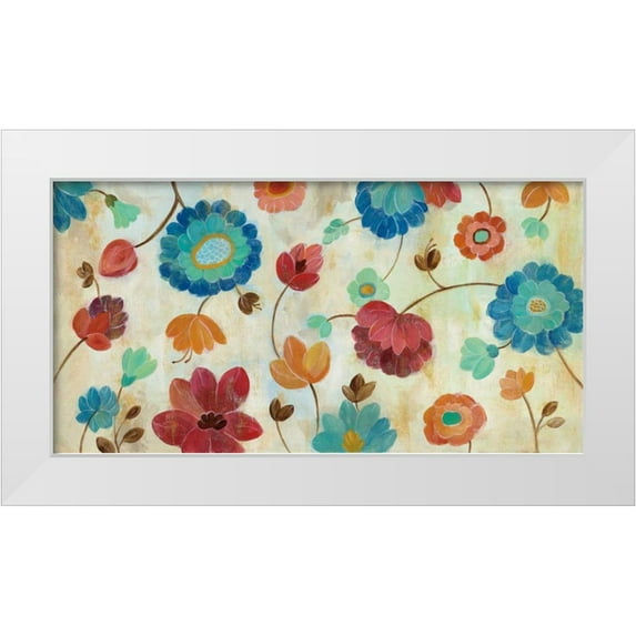 Vassileva, Silvia 32x18 White Modern Wood Framed Museum Art Print Titled - Coral and Teal Garden III