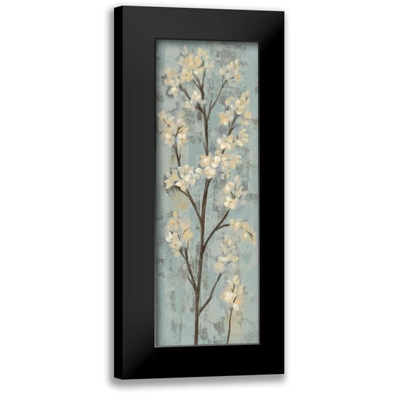 Vassileva, Silvia 9x18 Black Modern Framed Museum Art Print Titled - Almond Branch I on Light Blue
