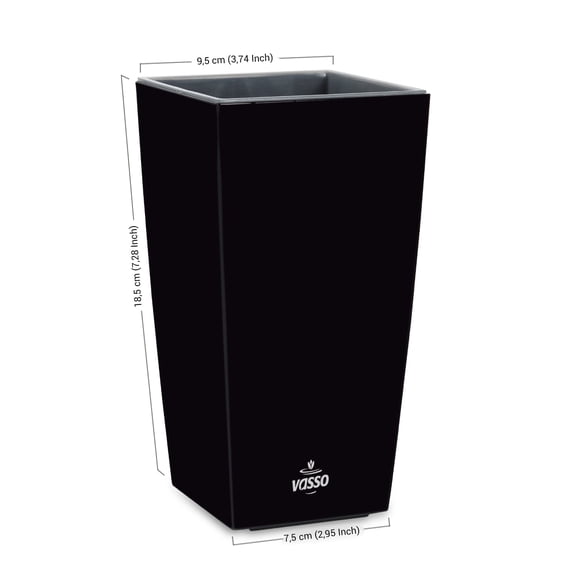 Vasso Kalika Vina Smart Self-Watering Pot, 2.95" Wide X 7.28" Tall,Black