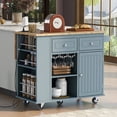 thumbnail image 1 of Lunale 39.8" Kitchen Island with Drop Leaf, Power Outlets, Rolling Storage Kitchen Cart with Wine Cup Rack, Blue, 1 of 12