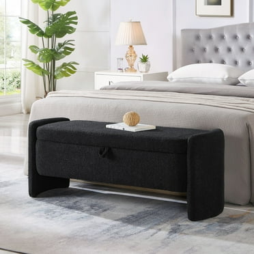 Vastcury 41.7" End of Bed Bench for Bedroom, Teddy Upholstered Storage Ottoman Bench, Black