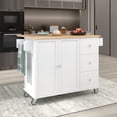 thumbnail image 1 of Lunale 52.7" Kitchen Island Cart with Solid Wood Drop-Leaf Countertop and Locking Wheels, Storage Kitchen Cart with 2 Door 3 Drawer and Towel Rack, White, 1 of 8