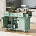 thumbnail image 1 of Vastcury 53.1" Rolling Kitchen Island Cart with Rubber wood Drop-Leaf Countertop, Storage Kitchen Island with 2 Door 3 Drawers for Dinning Room, Mint Green, 1 of 9