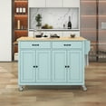 thumbnail image 1 of Lunale 54.3" Kitchen Island Cart on Wheels with 4 Doors & 2 Drawers, Rolling Storage Cart with Adjustable Shelves & Rubber Wood Top, Green, 1 of 9