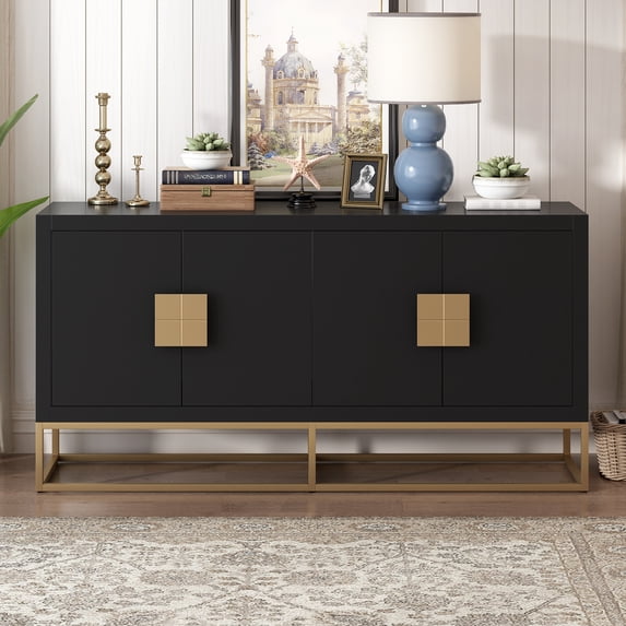 Vastcury 63" 4 Door Elegent Accent Cabinet with Storage, Sideboard Buffet with Adjustable Shelves for Living Room, Black