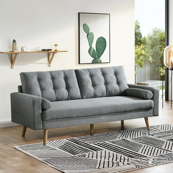 Vastcury 71.6" Tufted Upholstered 3-Seater Sofa for Living Room, Gray Linen