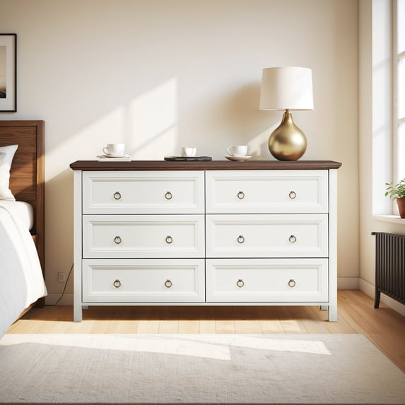 Vastcury Farmhouse 6 Drawers Dresser for Bedroom, 54" Wood Rustic Wide ...