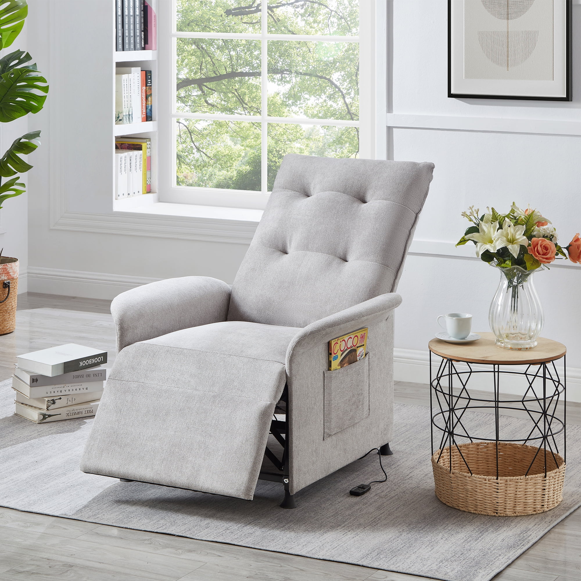 Vastcury High Back Power Recliner Sleeper Chair for Living Room Bedroom Light Gray Linen