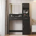 thumbnail image 1 of Vastcury Modern Makeup Vanity Desk with Mirror and LED Light Strip, Dressing Table with 2 Drawer and 3 Level Storage Dresser for Bedroom, Black, 1 of 7