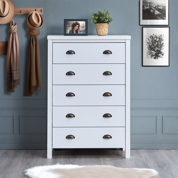 Vastcury Modern Vertical 5 Drawer White Dresser for Bedroom, Tall Chest of Drawers for Closet, Living Room, off White