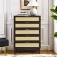 thumbnail image 1 of Vastcury Modern Wooden Dresser with 5 Rattan Drawers, Chest of Drawers with Spacious Storage for Bedroom, Living Room, Walnut, 1 of 10
