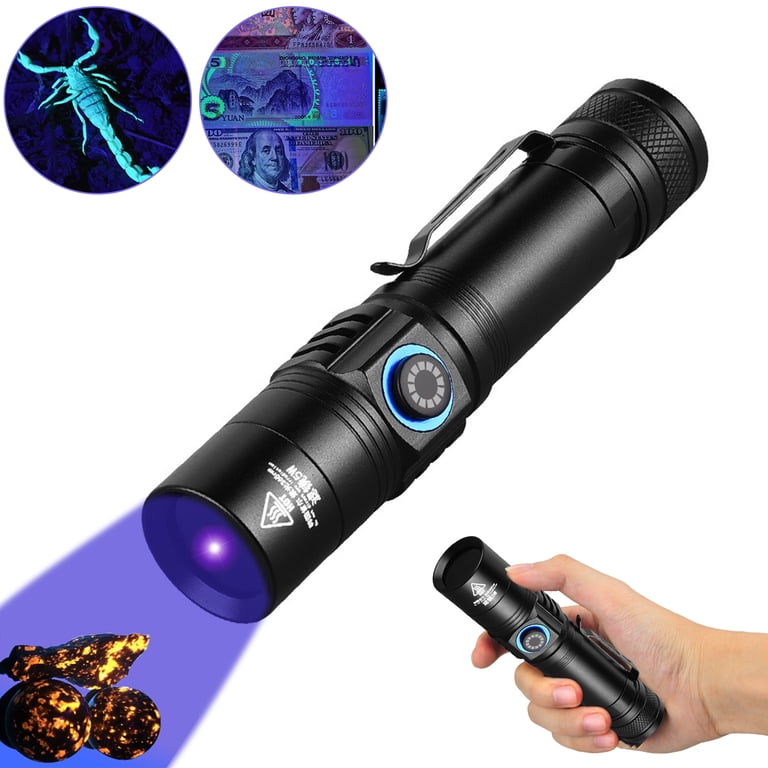 blue fire flashlight rechargeable SKYFIRE 6000 Lumens with Ignition Lens, Up to 96H Runtime, Zoomable Tactical Flashlight, IPX6 Waterproof High Brightness Flashlight for Camping, Emergency, Outdoor Surviva good focusing effect Water Resistance IPX5 Dimensions Vastfire 365nm UV LED 5W