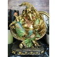 thumbnail image 1 of Vastu Hindu God Ganesha Wearing Peacock Train Seated On Peepal Leaf Figurine, 1 of 8