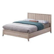 Vasu Twin Size Bed-Reeded Headboard-Whitewash Solid Rubberwood