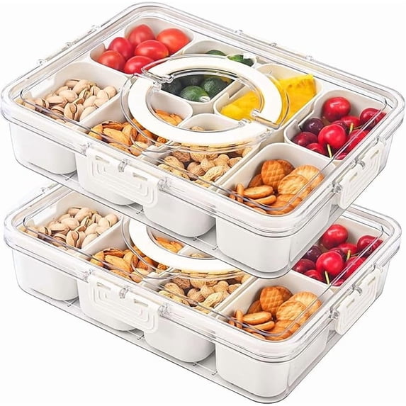 Vasukie Divided Fridge Storage Boxes With 8 Serving Veggie Tray with Lid and Handle, Fridge Organizer with Removable 8 Compartment, Fridge Storage Containers (8 Compartment-2PC)