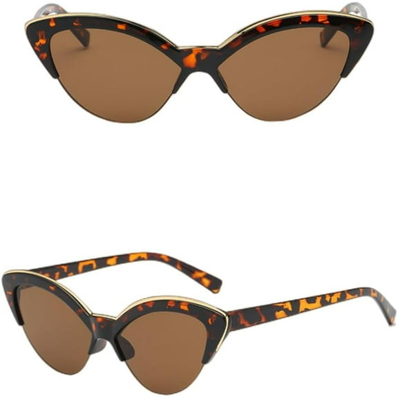 Vat Eye Vintage Style Half Frame Women's Sunglasses Black Cateye Retro Female Sunglasses Small Glasses