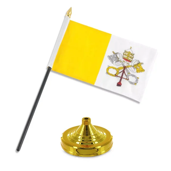 Vatican City 4"x6" Flag Desk Set Table Stick Gold Base