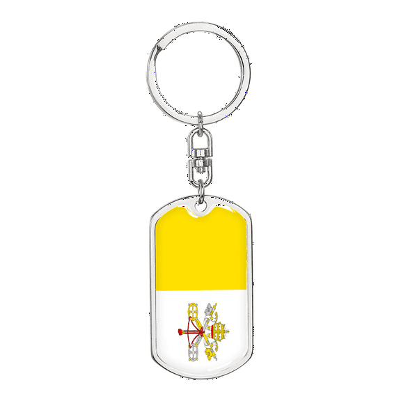 Vatican Flag Swivel Keychain Dog Tag Stainless Steel or 18k Gold