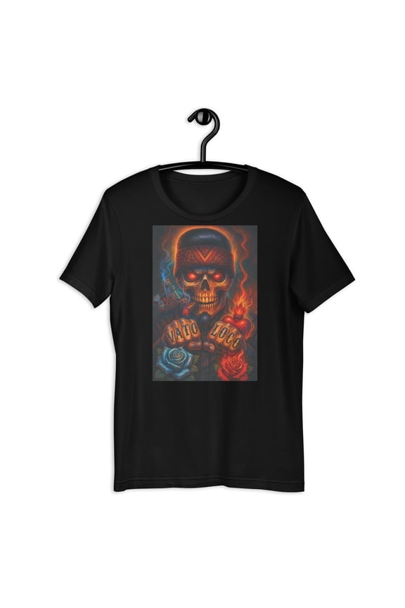 Vato Loco Skull T-Shirt – Chicano Tattoo Style Skeleton Graphic Tee