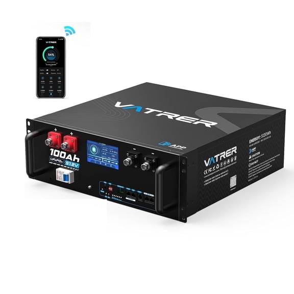 Vatrer 48V (51.2V) 100Ah WiFi Bluetooth Server Rack Lithium Solar Battery