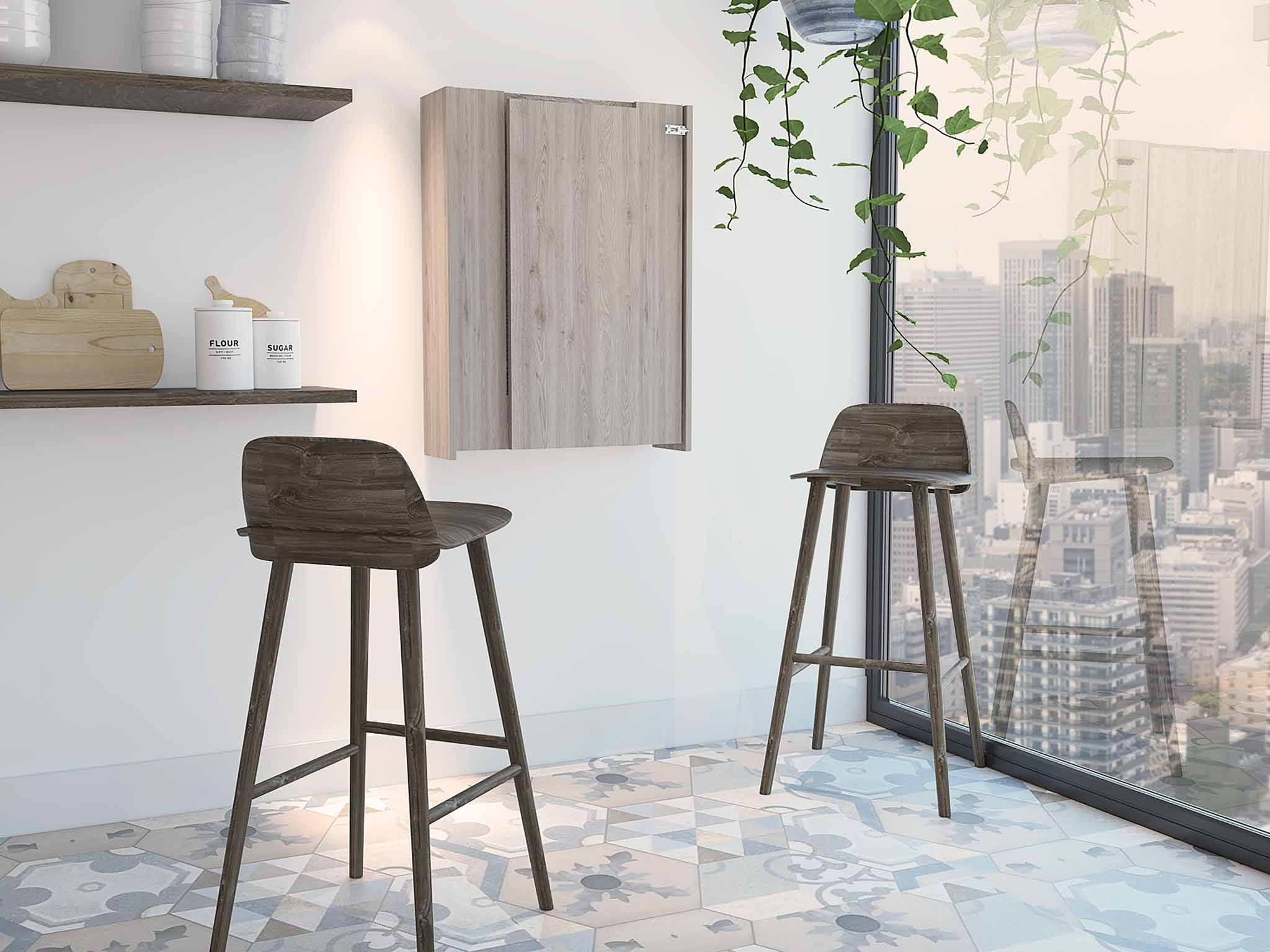 Light Gray Foldable Wall Table with Seven Shelves