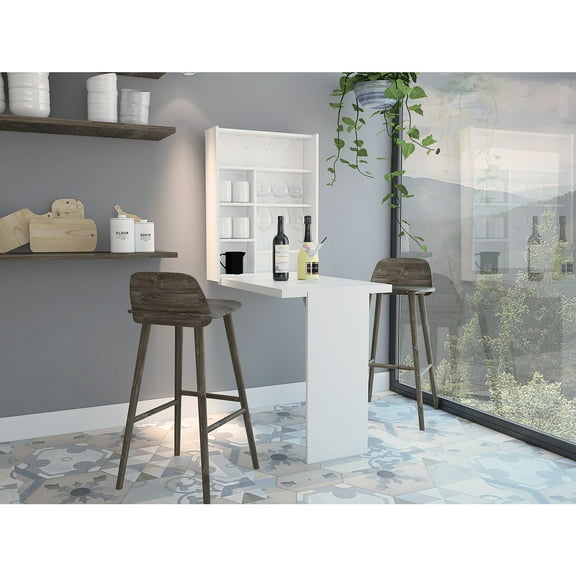 Vatta Wall Foldable Table, Seven Interior Shelves, Extending Table -White