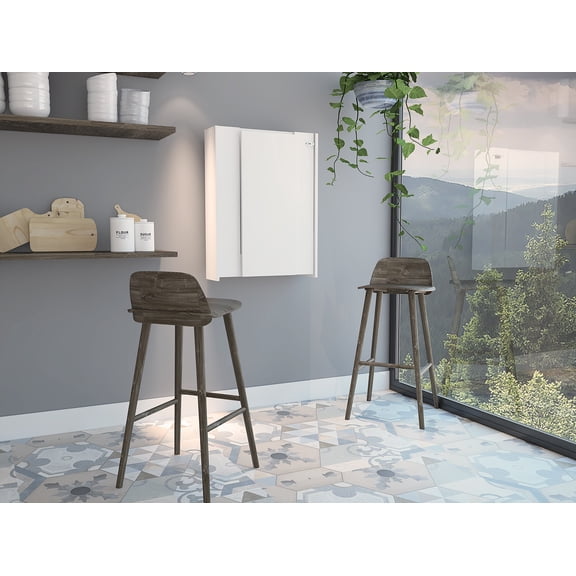 Vatta Wall Foldable Table, Seven Interior Shelves, Extending Table -White