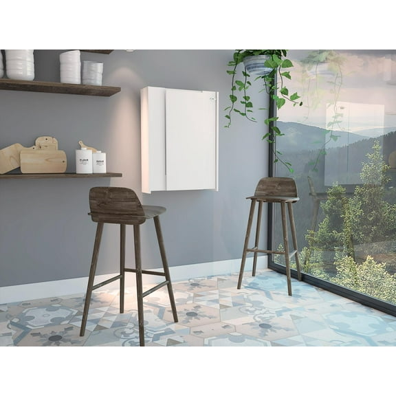 Vatta Wall Foldable Table, Multiple Shelves, Extending Table White
