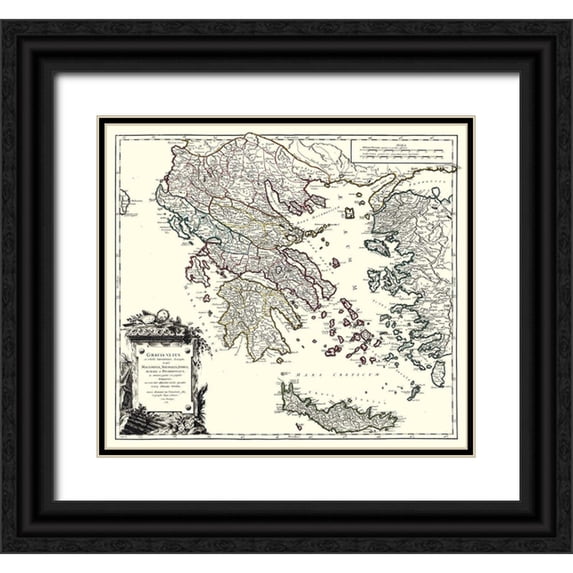 Vaugondy 13x12 Black Ornate Wood Framed with Double Matting Museum Art Print Titled - Ancient Greece - Vaugondy 1757