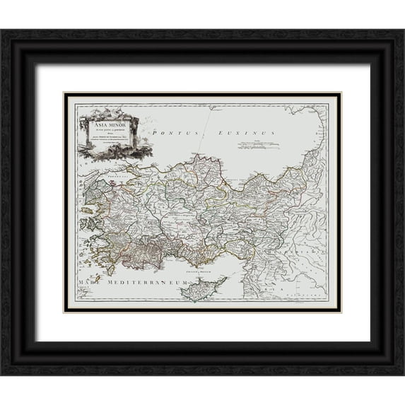 Vaugondy 14x12 Black Ornate Wood Framed with Double Matting Museum Art Print Titled - Asia Minor - Vaugondy 1757
