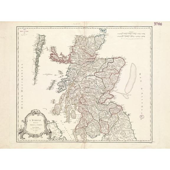 Vaugondy 1751 French Map Scotland Shires Counties Extra Large XL Wall Art Poster Print