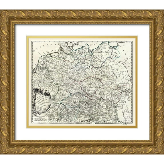 Vaugondy 31x26 Gold Ornate Wood Framed with Double Matting Museum Art Print Titled - Ancient Germany - Vaugondy 1757