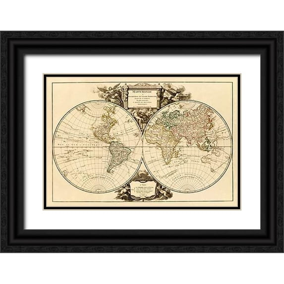 Vaugondy, Didier Robert 14x11 Black Ornate Wood Framed with Double Matting Museum Art Print Titled - Mappemonde, 1752