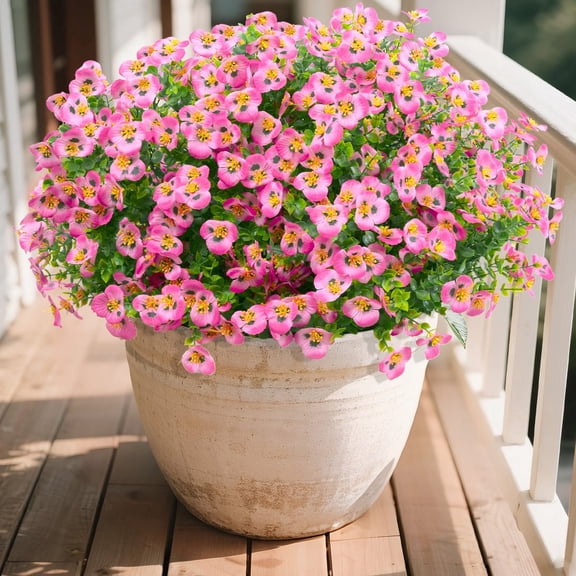 Vaukki 16 Bundles Artificial Flowers Fake Plants for All Seasons,UV Resistant Faux Flowers for Planters Porch Yard Patio Balcony Home Decor,Pink