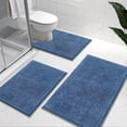thumbnail image 1 of Vaukki 3 Piece Bathroom Rugs Set, Chenille Ultra Soft Non Slip Absorbent Bath Mats, Quick Dry Machine Washable Shaggy Bath Rugs with Contour Mat, Blue, 1 of 8
