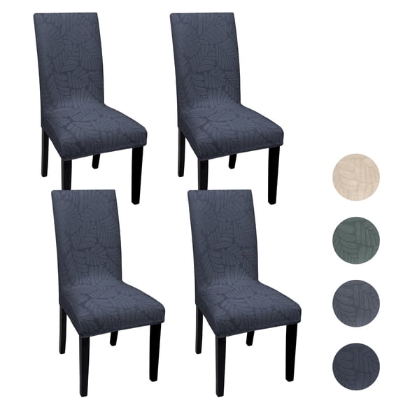 Vaukki Dining Chair Covers Set of 4, Leaf Pattern Jacquard Stretch Slipcovers, Washable Polyester Chair Protectors for Dining Room Kitchen,Dark Gray