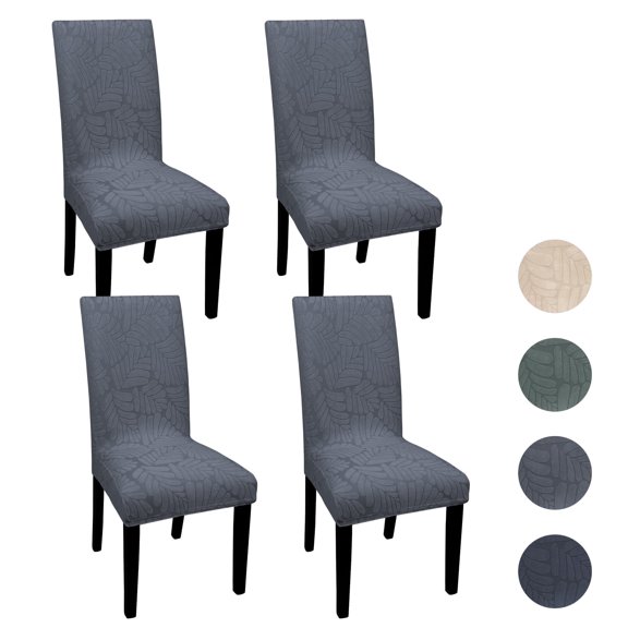 Vaukki Dining Chair Covers Set of 4, Leaf Pattern Jacquard Stretch Slipcovers, Washable Polyester Chair Protectors for Dining Room Kitchen,Gray