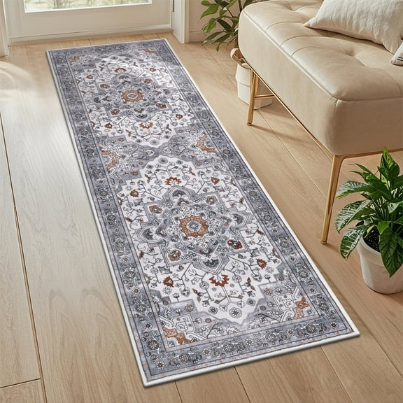 Vaukki 2'x6' Washable Runner Rug Non Slip Bohemian Rugs for Hallway Kitchen Entryway Laundry Room, Light Gray
