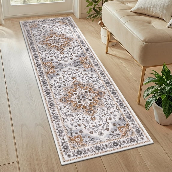 Vaukki 2'x6' Washable Runner Rug Non Slip Bohemian Rugs for Hallway Kitchen Entryway Laundry Room, Gray Orange