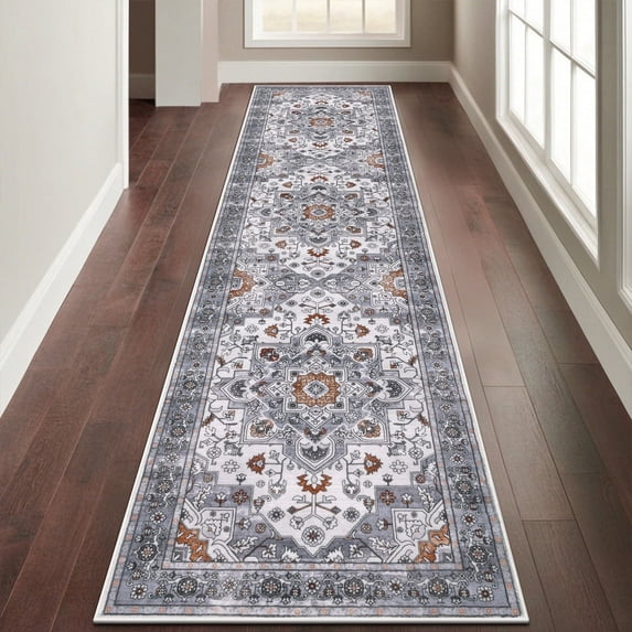 Vaukki 2'x8' Washable Runner Rug Non Slip Bohemian Rugs for Hallway Kitchen Entryway Laundry Room, Light Gray