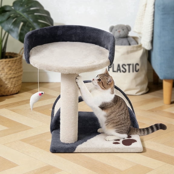 Vaukki Scratching Post for Kittens and Small Cats,Sisal-Covered Arched Climbing Tower for Climbing and Play,Gray