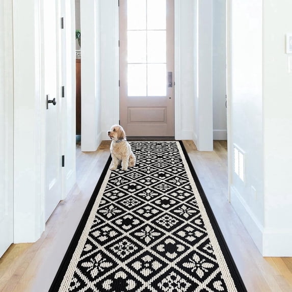 Vaukki 24"x120" kitchen Runner Rug, Non Slip Washable Absorbent Floor Mat, for Sink Laundry Hallway, Black