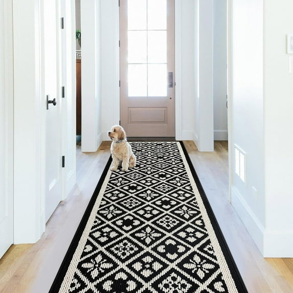 Vaukki 2'x6' Washable Non Slip Runner Rug for Hallway Entryway Kitchen Laundry Room, Black
