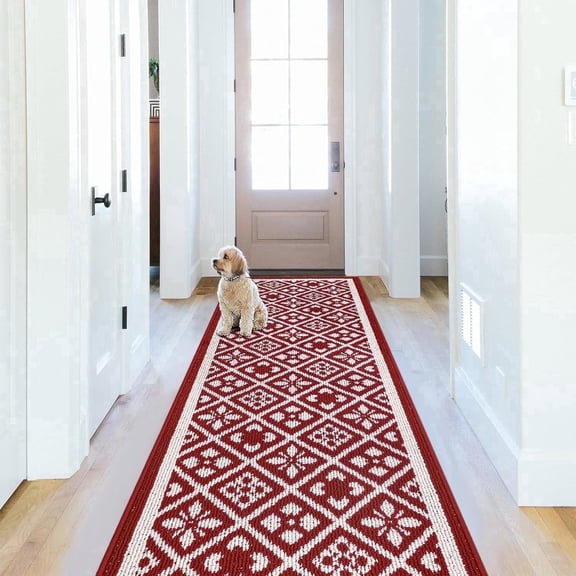 Vaukki 24"x70" kitchen Runner Rug, Non Slip Washable Absorbent Floor Mat, for Sink Laundry Hallway, Red