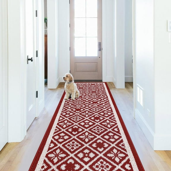 Vaukki 2'x6' Red Christmas Runner Rug Washable Non Slip Runner Rug for Hallway Entryway Kitchen Laundry Room